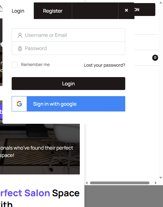 Login modal with Google and email options