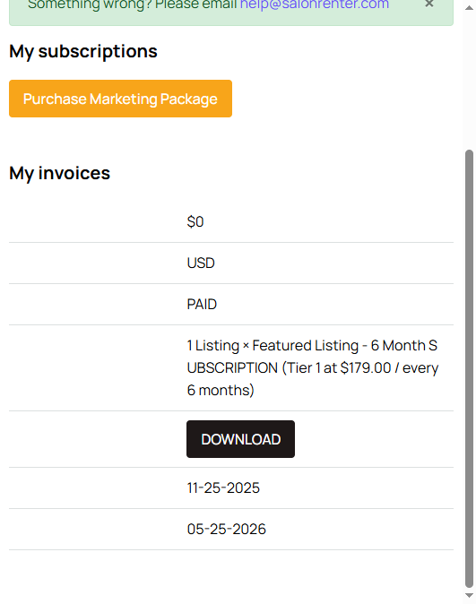My Billing invoices page