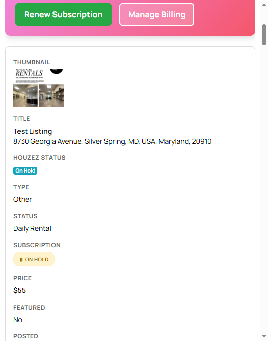 My Listings dashboard showing statuses